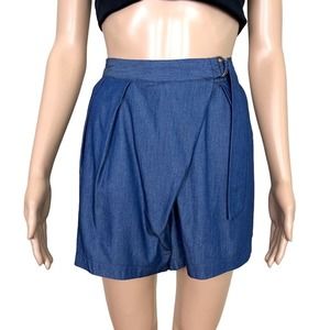 ASTR The Label Chambray Skort Womens Small Blue High Rise Wrap Front EUC